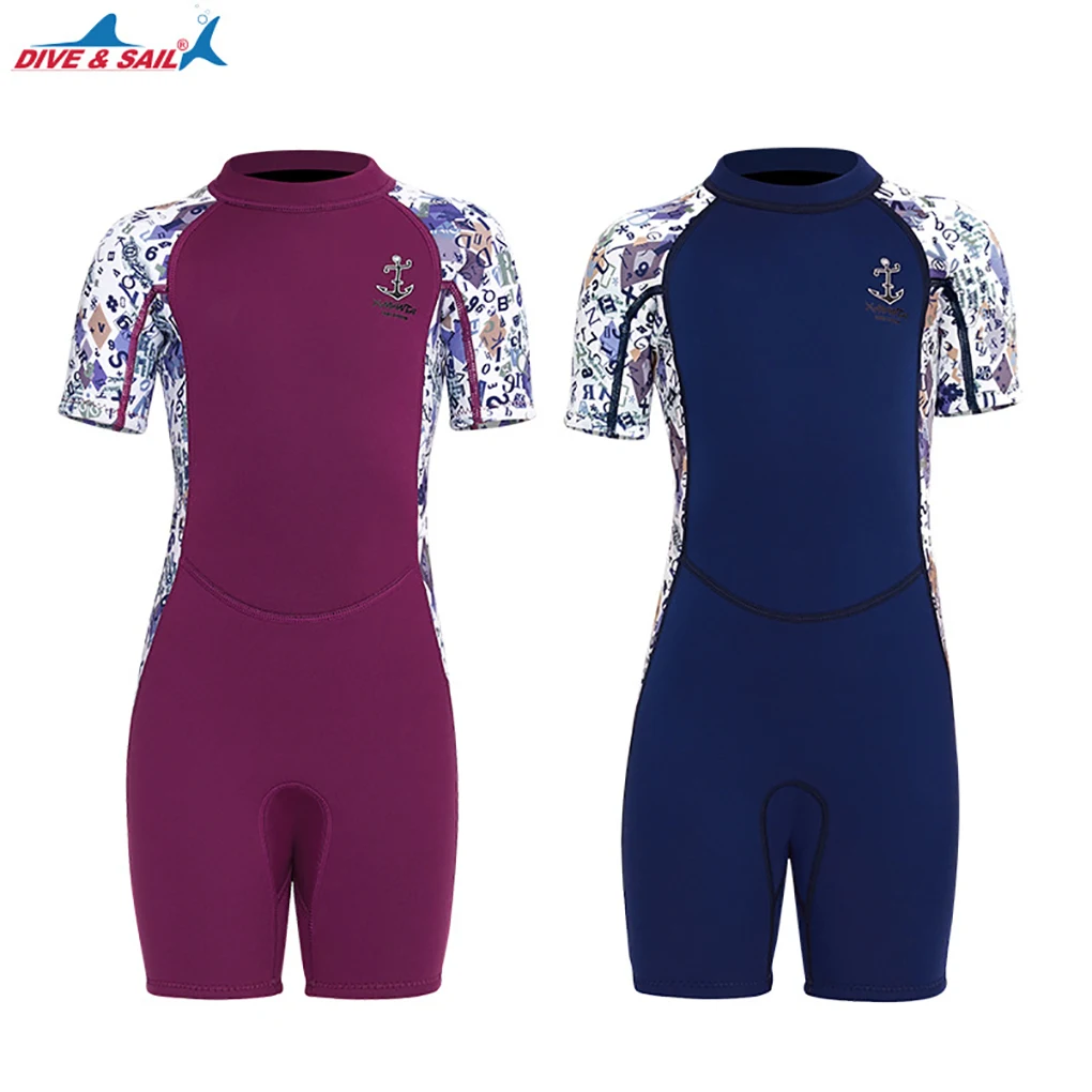 

DIVE SAIL Surfing Neoprene Keeping Warm Cold-proof Wetsuit Rash Guards Girls Surfing Children Snorkel Suits Purple M