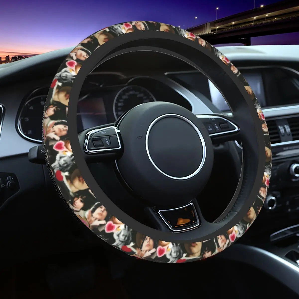 

Finn Wolfhard Collage Car Steering Wheel Cover 38cm Anti-slip Actor Fashion Auto Decoration Interior Accessories