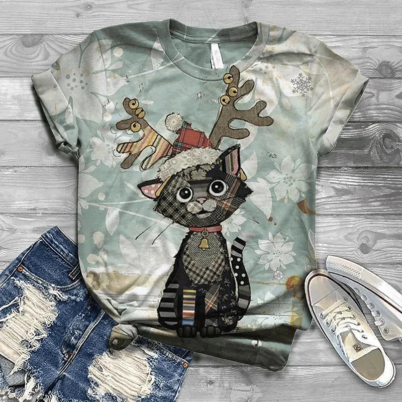 Fashion Women's T-shirt Fun Cute Cat Print Short sleeve Street Casual Girls O-neck Pullover Harajuku Trend Large Size Female Top
Fashion Women's T-shirt Fun Cute Cat Print Short sleeve Street Casual Girls O-neck Pullover Harajuku Trend Large Size Female Top