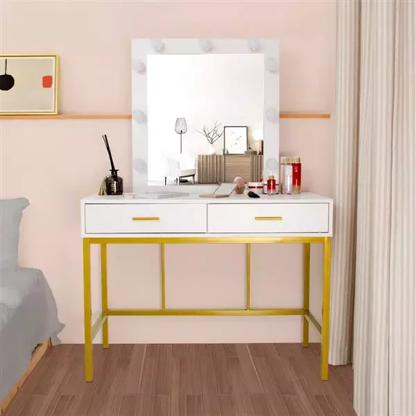 Dressing Table Single Mirror With 2 Drawers And Light Bulbs, Steel Frame makeup table White
Dressing Table Single Mirror With 2 Drawers And Light Bulbs, Steel Frame makeup table White