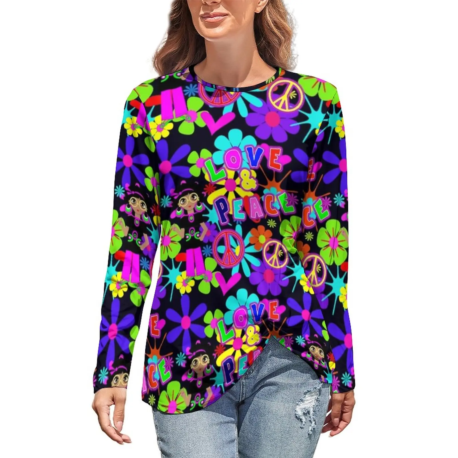 Hippie Flower Power T Shirts Peace Colorful 60s Retro Modern T-Shirt Spring Long-Sleeve Street Wear Tops Oversize Print Top Tees
Hippie Flower Power T Shirts Peace Colorful 60s Retro Modern T-Shirt Spring Long-Sleeve Street Wear Tops Oversize Print Top Tees