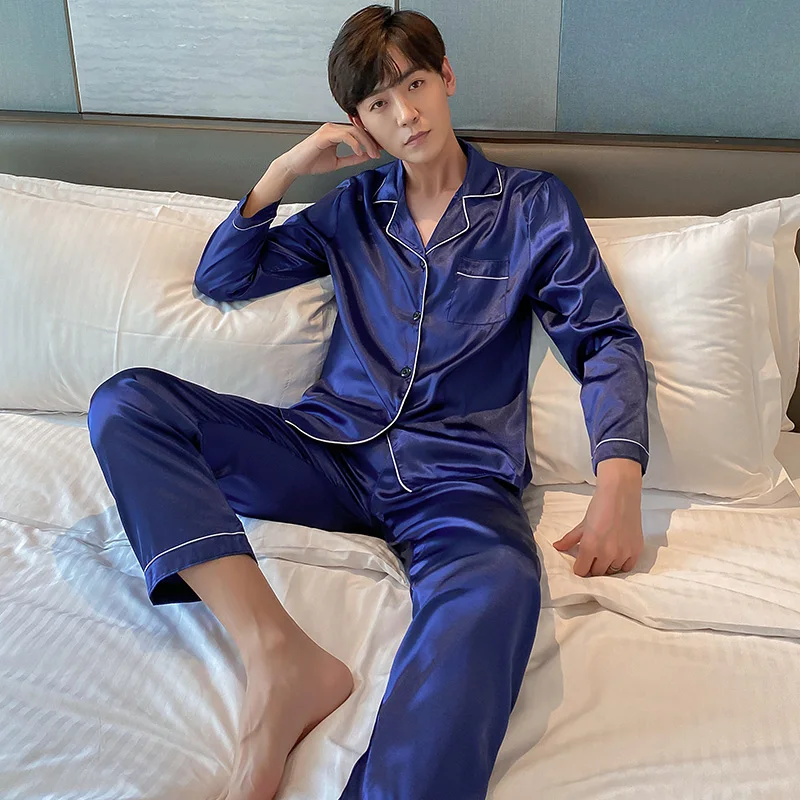 Pajamas Men's Thin Spring and Autumn Long-sleeved Ice Silk Summer Home Service Suit Couple Pajamas Sleepwear
Pajamas Men's Thin Spring and Autumn Long-sleeved Ice Silk Summer Home Service Suit Couple Pajamas Sleepwear