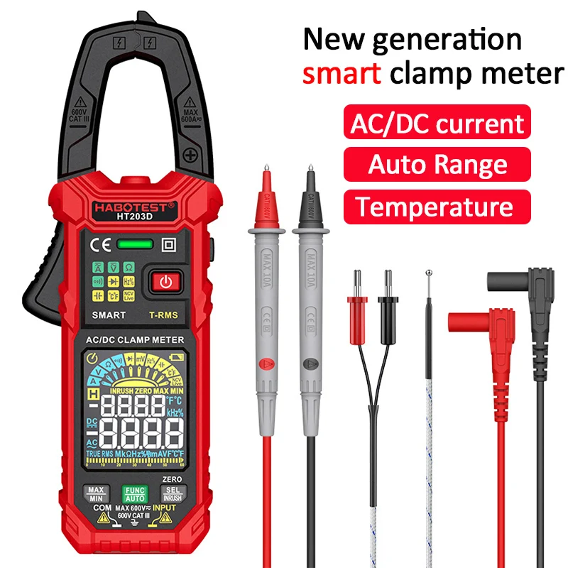 HT203D/HT205D Smart Digital Clamp Meter Multimeter Auto Range True RMS NCV DC AC Voltage Inrush Current Temperature Tester
HT203D/HT205D Smart Digital Clamp Meter Multimeter Auto Range True RMS NCV DC AC Voltage Inrush Current Temperature Tester