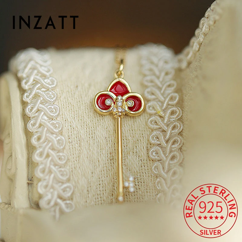 

INZATT Real 925 Sterling Silver Zircon 18K Gold Key Choker Necklace For Women Party Cute Fine Jewelry Minimalist Accessories