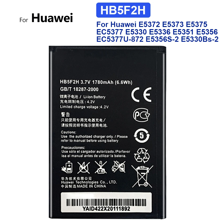 Для аккумулятора Hua wei 100% HB5F2H для Huawei E5372 E5373 E5375 EC5377 E5330 E5336 E5351 E5356
Для аккумулятора Hua wei 100% HB5F2H для Huawei E5372 E5373 E5375 EC5377 E5330 E5336 E5351 E5356