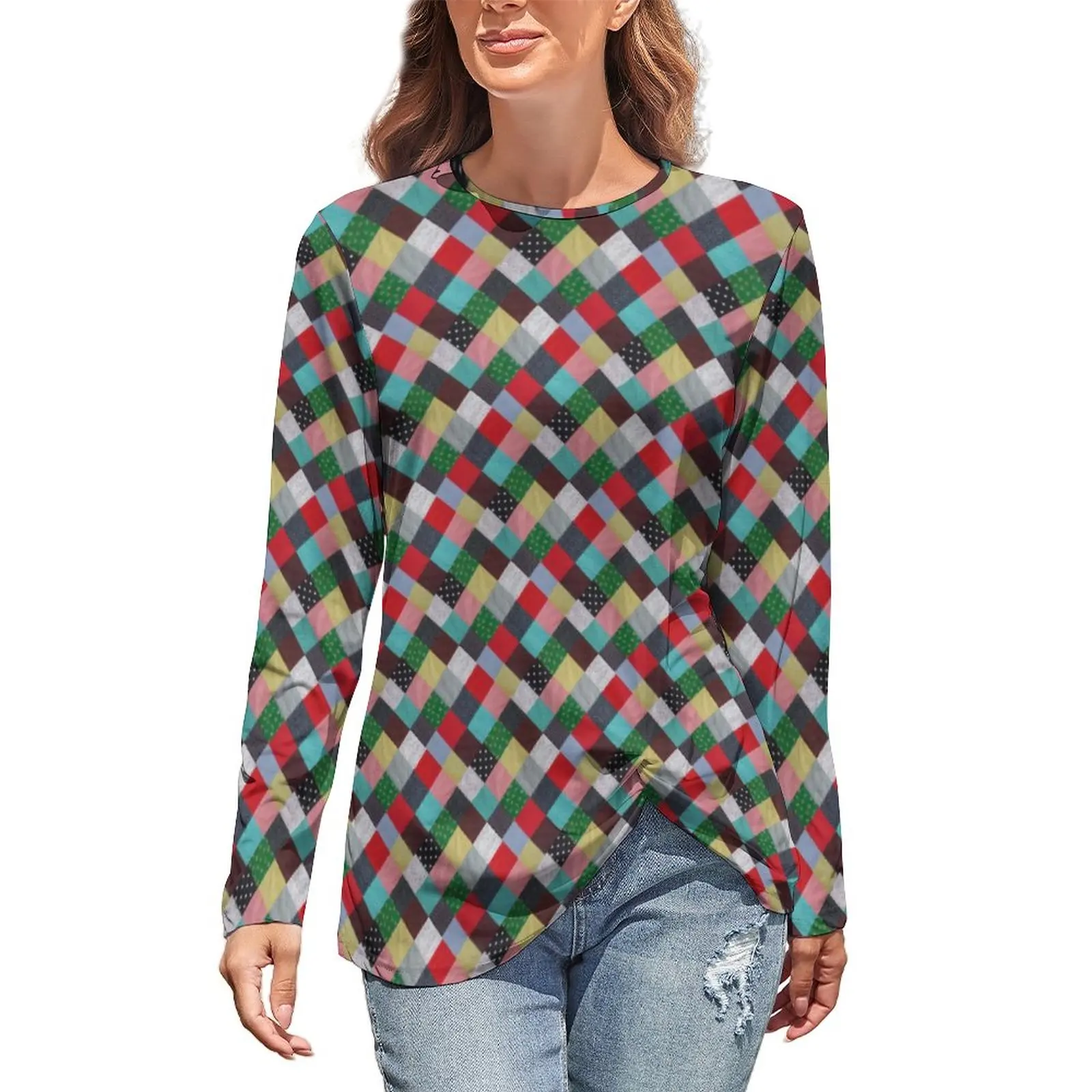 Fun Patchwork Squares T-Shirts Colorful Vintage Aesthetic T Shirt Spring Long Sleeve Streetwear Tops Oversize Pattern Top Tees
Fun Patchwork Squares T-Shirts Colorful Vintage Aesthetic T Shirt Spring Long Sleeve Streetwear Tops Oversize Pattern Top Tees