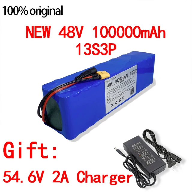 New 48V 100000mAh 1000w 13S3P XT60 48V Lithium ion Battery Pack 100Ah For 54.6v E-bike Electric bicycle Scooter with BMS+charger
New 48V 100000mAh 1000w 13S3P XT60 48V Lithium ion Battery Pack 100Ah For 54.6v E-bike Electric bicycle Scooter with BMS+charger