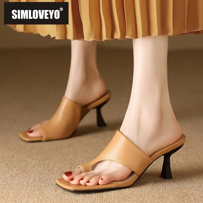 

SIMLOVEYO Women Sandals Clip Toe Thin Heels 7.5cm Slip On Mules Concise Daliy Female Shoes Large Size 46 47 48 Soft Comfortable