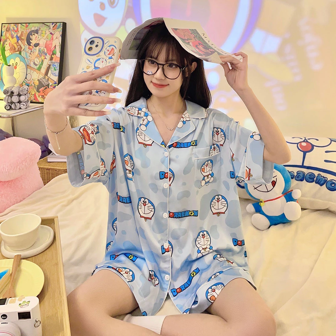 Summer Pajama Sets Women Korean Short Sleeve Pyjamas Sleepwear Femme Loose Casual Nightwear Female Cute Doraemon Home Clothing
Summer Pajama Sets Women Korean Short Sleeve Pyjamas Sleepwear Femme Loose Casual Nightwear Female Cute Doraemon Home Clothing