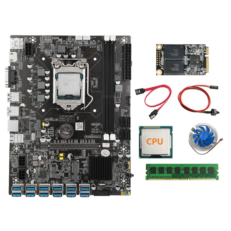 B75 USB BTC Miner Motherboard+CPU+4G DDR3 RAM+128G SSD+CPU Fan+SATA Cable+Switch Cable 12 PCIE To USB LGA1155 DDR3 MSATA
B75 USB BTC Miner Motherboard+CPU+4G DDR3 RAM+128G SSD+CPU Fan+SATA Cable+Switch Cable 12 PCIE To USB LGA1155 DDR3 MSATA