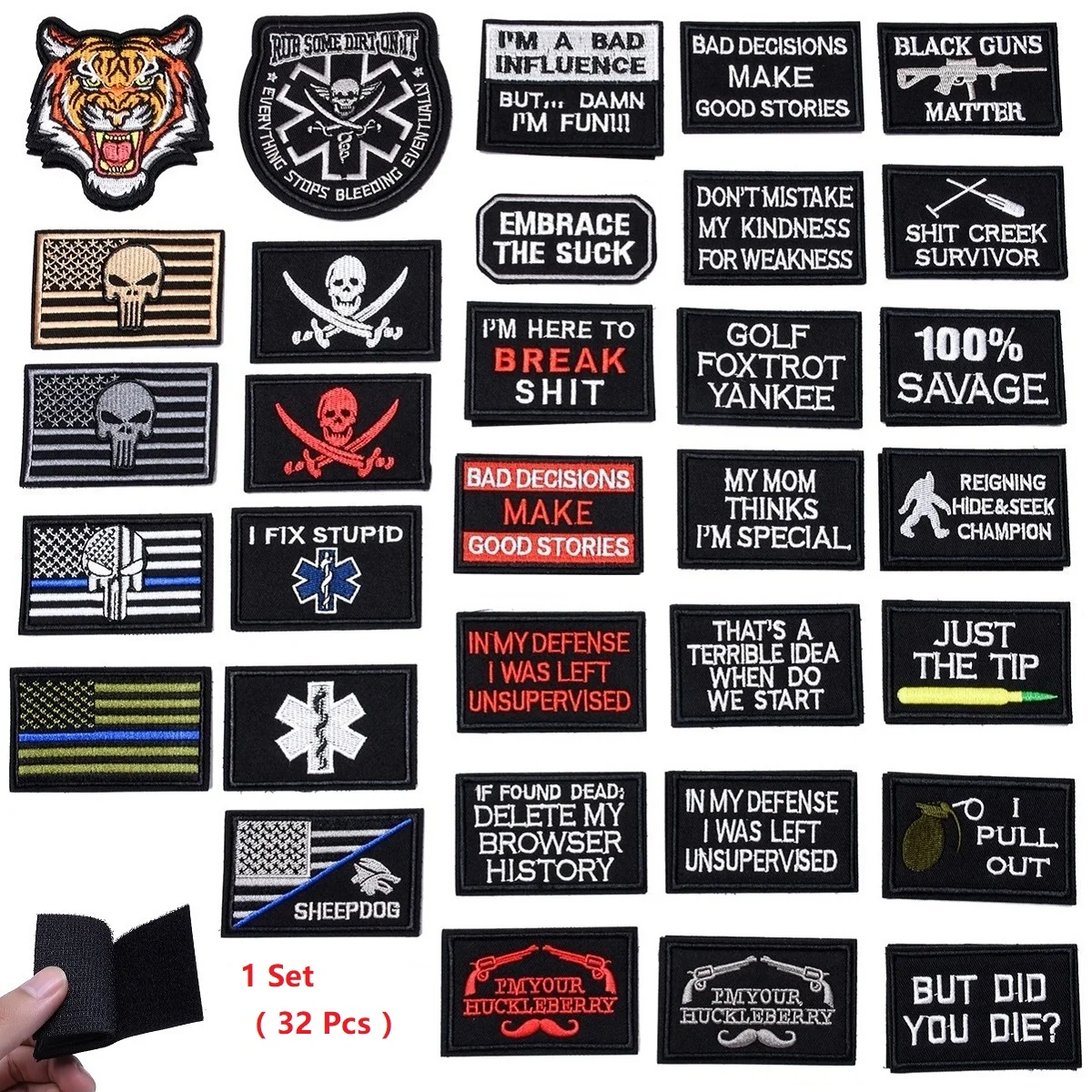 32Pcs Tactical Morale Slogans US ARMY Military Patches for Clothes Embroidered Stickers on Backpack Badge Hook Loop Applique
32Pcs Tactical Morale Slogans US ARMY Military Patches for Clothes Embroidered Stickers on Backpack Badge Hook Loop Applique