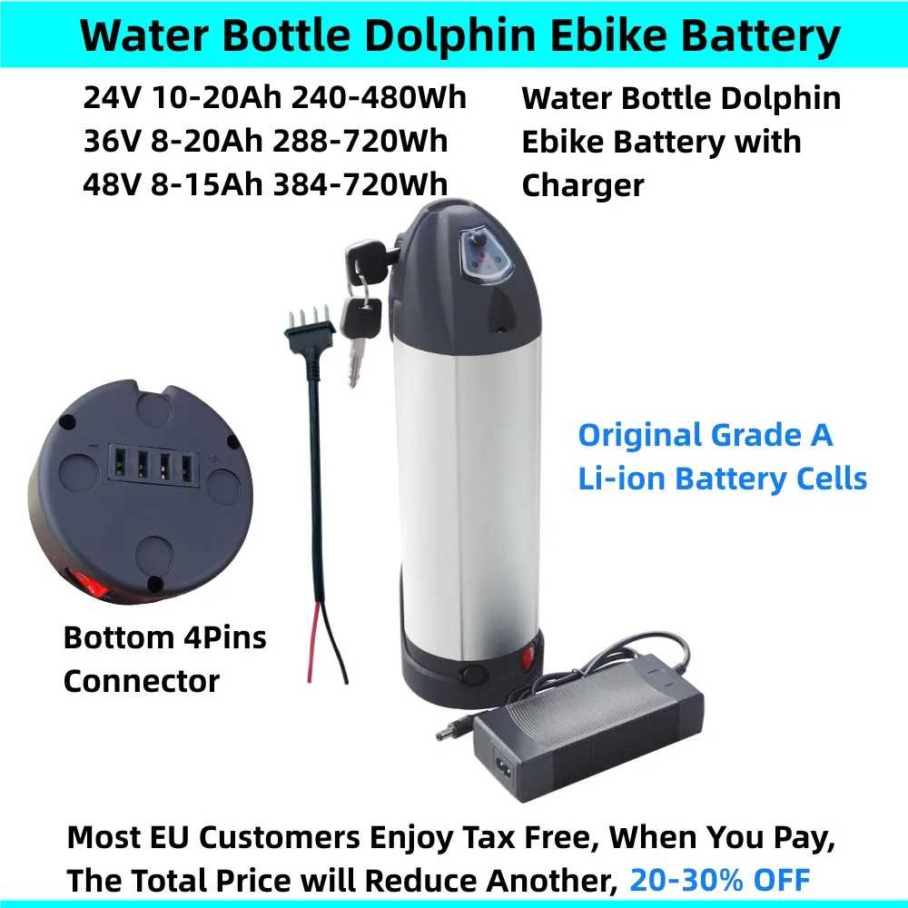 

24v 36v 48v 8Ah 8.8Ah 10ah 12Ah 13Ah 14Ah 15Ah 17Ah 20Ah Li-ion Water Bottle Dolphin E-bike Battery with Charger 250w 350w 500w