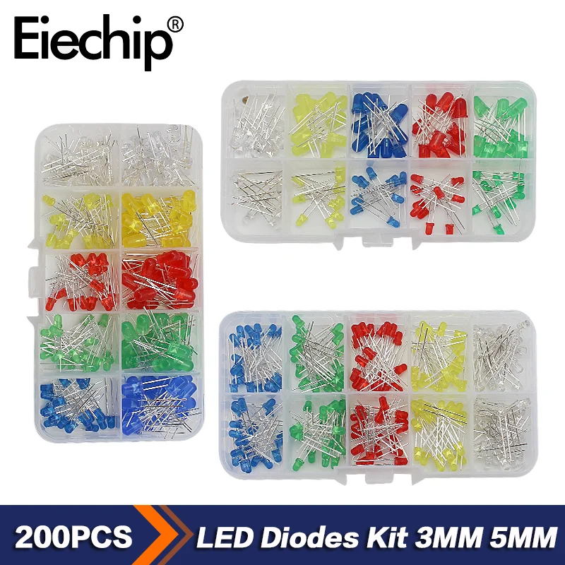 100-200pcs 3MM 5MM LED set Diode led Kit box, F3 F5 Light Emitting Diode White Green Red Blue Yellow DIY Electronic kit
100-200pcs 3MM 5MM LED set Diode led Kit box, F3 F5 Light Emitting Diode White Green Red Blue Yellow DIY Electronic kit