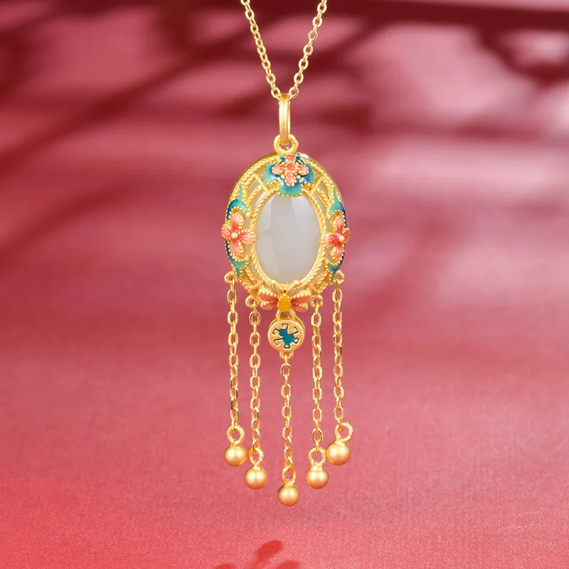 New silver inlaid natural hetian jade pendant flower tassel long design necklaces exquisite and elegant ladies jewelry gift
New silver inlaid natural hetian jade pendant flower tassel long design necklaces exquisite and elegant ladies jewelry gift