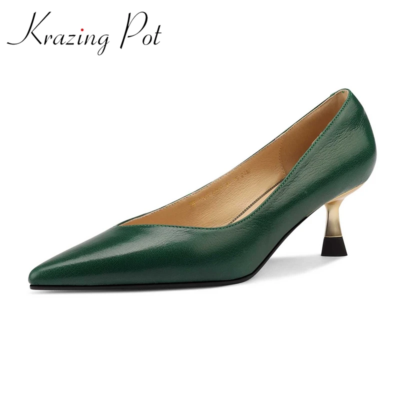 Krazing Pot genuine leather pointed toe thin high heels office lady European style mature elegant solid shallow women pumps L99
Krazing Pot genuine leather pointed toe thin high heels office lady European style mature elegant solid shallow women pumps L99