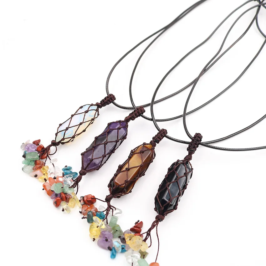 Natural Stone Reiki Healing Crystal Necklace Adjustable Braided Rope Hexagonal Column Pendant 7 Chakra Tassels Necklace Jewelry
Natural Stone Reiki Healing Crystal Necklace Adjustable Braided Rope Hexagonal Column Pendant 7 Chakra Tassels Necklace Jewelry