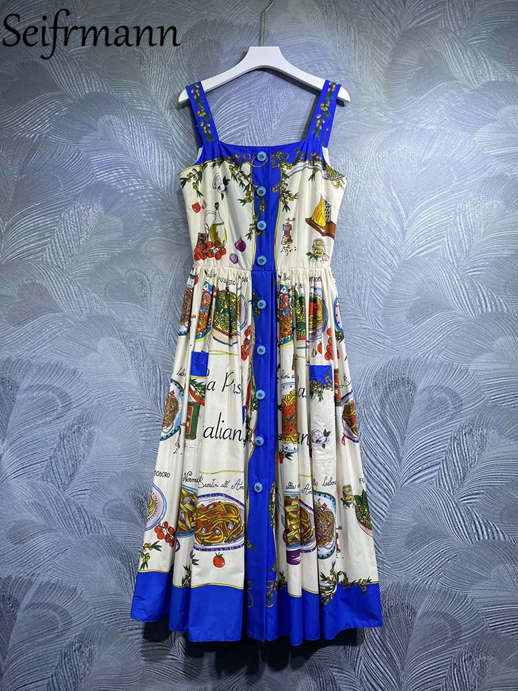 Seifrmann High Quality Summer Women Fashion Designer Midi Dress Sexy Spaghetti Strap High Waist Floral Printed A-Line Dresses
Seifrmann High Quality Summer Women Fashion Designer Midi Dress Sexy Spaghetti Strap High Waist Floral Printed A-Line Dresses