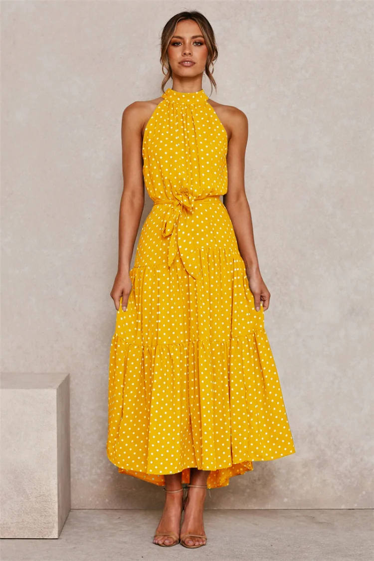 Elegant Women Long Dress Summer Casual Polka Dot Print Sleeveless Halter Dresses Fashion Party Vacation Ruffle Sundress Vestidos
Elegant Women Long Dress Summer Casual Polka Dot Print Sleeveless Halter Dresses Fashion Party Vacation Ruffle Sundress Vestidos