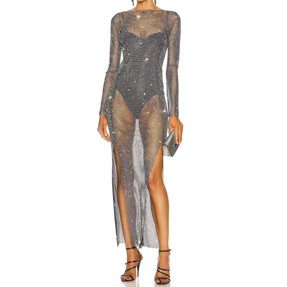Ladies Winter Knit Elegant Dress Openwork Slits Rhinestones Throughout Maxi Dress Polyester Rhinestone Cotton Woman Dresses
Ladies Winter Knit Elegant Dress Openwork Slits Rhinestones Throughout Maxi Dress Polyester Rhinestone Cotton Woman Dresses