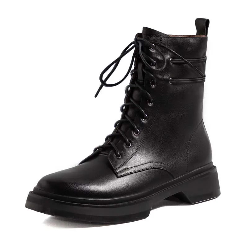 Genuine Leather Wool Martin Boots Women Winter Low Square Heeled Shoes Elegant Ladies Lace Up Round Toe Black Warm Ankle Boots
Genuine Leather Wool Martin Boots Women Winter Low Square Heeled Shoes Elegant Ladies Lace Up Round Toe Black Warm Ankle Boots