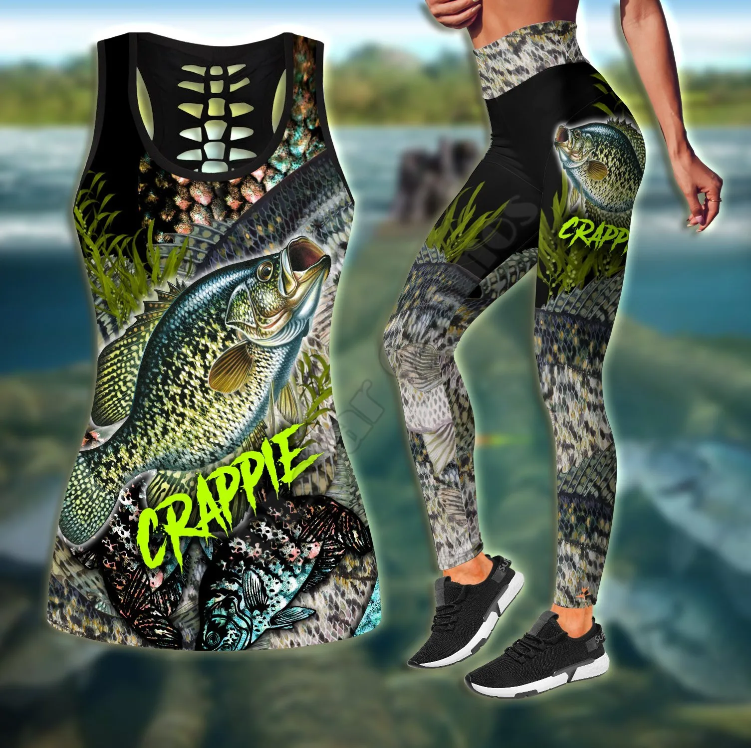 

Crappie Fishing On Skin Beautiful Camo 3D Printed Tank Top+Legging Combo Outfit Yoga Fitness Soft Legging Summer Women For Girl