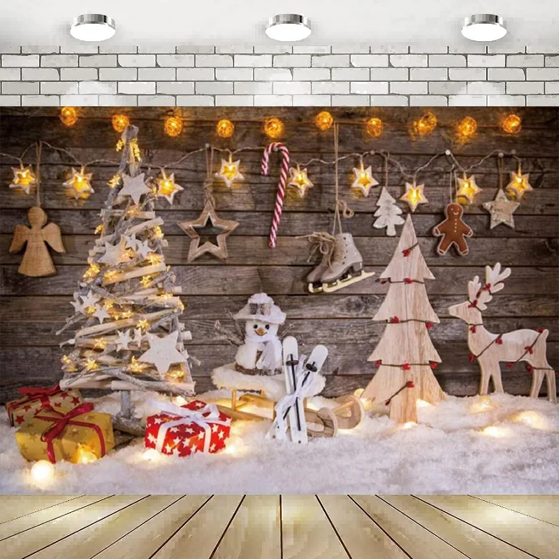 Christmas Theme Photography Backdrop Trees Snowman Deer Box Snow Hanging Ornament Light Background Wooden Wall Banner Decoration
Christmas Theme Photography Backdrop Trees Snowman Deer Box Snow Hanging Ornament Light Background Wooden Wall Banner Decoration