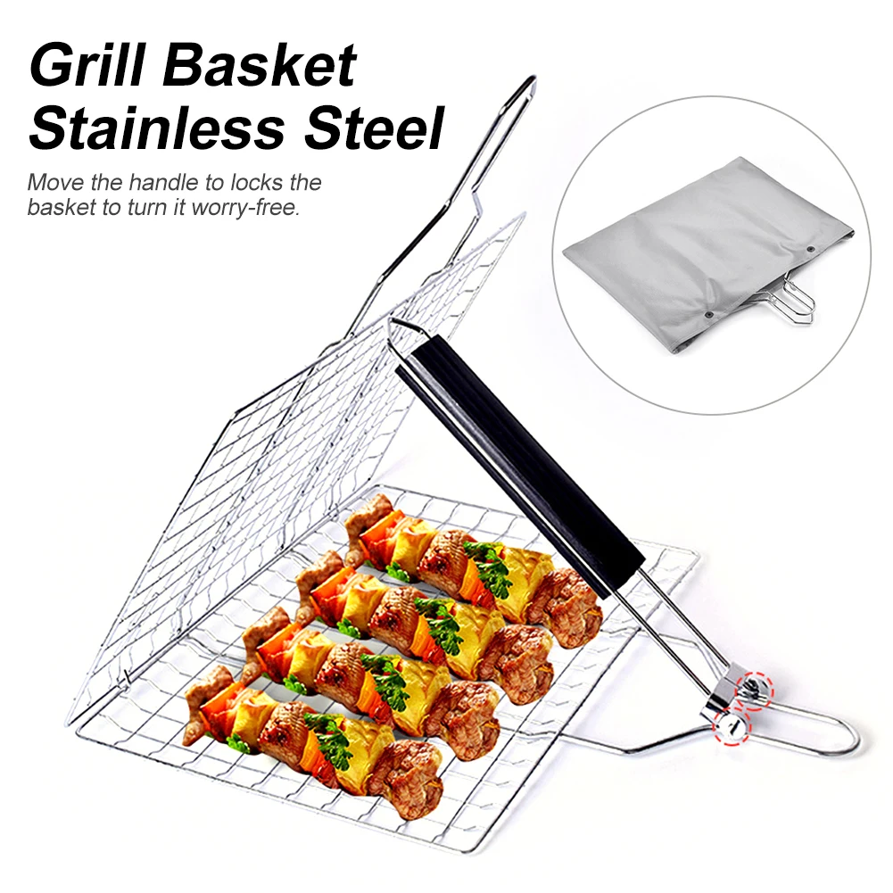 Grill Basket Stainless Steel Barbuque Grilling Basket Large Folded Vegetable Basket with Detachable Handle for Steak Fish Fillet
Grill Basket Stainless Steel Barbuque Grilling Basket Large Folded Vegetable Basket with Detachable Handle for Steak Fish Fillet