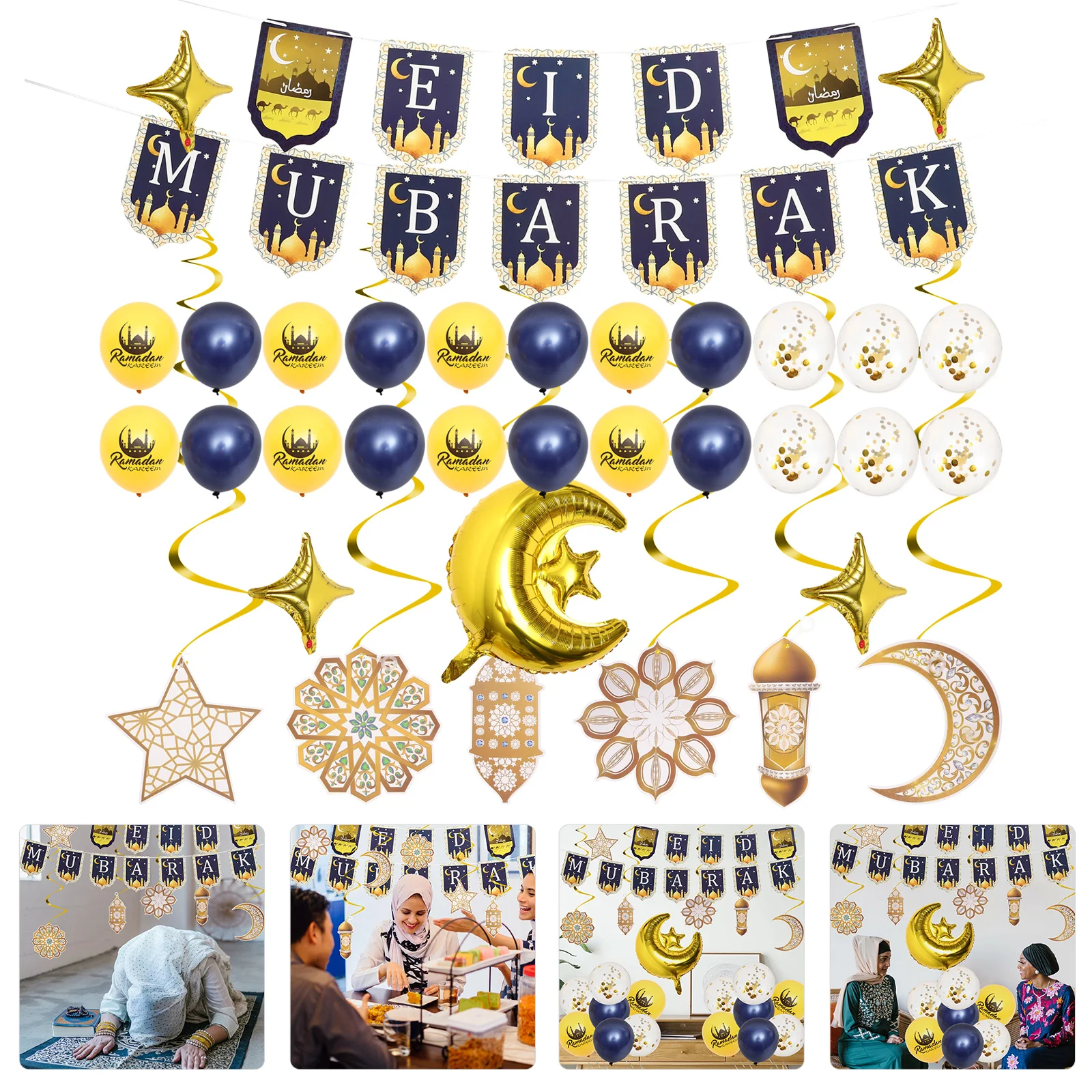 1 Set Spiral Balloons Eid Mubarak Party Decoration Layout Paper Banner Combination Balloons
1 Set Spiral Balloons Eid Mubarak Party Decoration Layout Paper Banner Combination Balloons