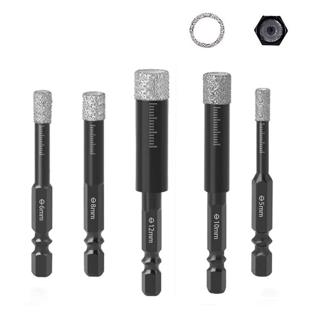 5pcs Vaccum Brazed Diamond Dry Drill Bits 5/6/8/10/12mm Hole Saw For Marble Ceramic Tile Stone 6.35mm Hexagon Shank Drill Bits
5pcs Vaccum Brazed Diamond Dry Drill Bits 5/6/8/10/12mm Hole Saw For Marble Ceramic Tile Stone 6.35mm Hexagon Shank Drill Bits