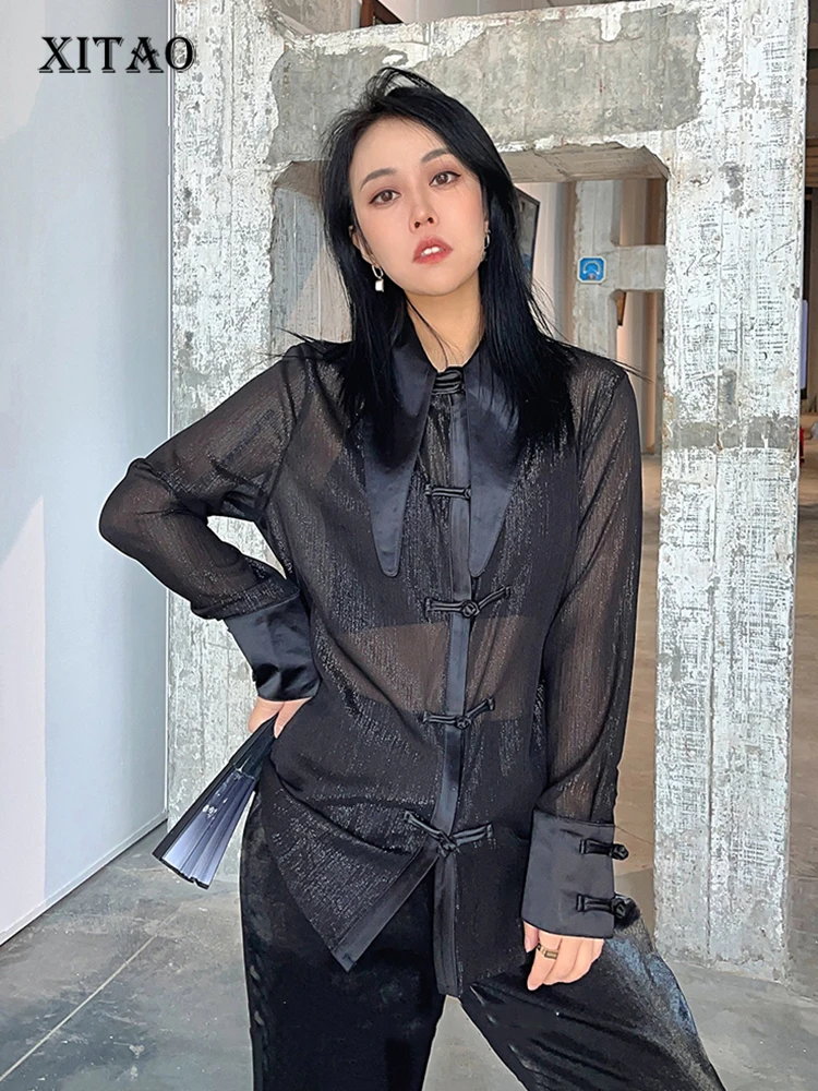 XITAO Black Perspective Gauze Shirt Vintage Women Loose Fashion Temperament Simplicity Turn-down Collar Top Summer New SMH1784
XITAO Black Perspective Gauze Shirt Vintage Women Loose Fashion Temperament Simplicity Turn-down Collar Top Summer New SMH1784