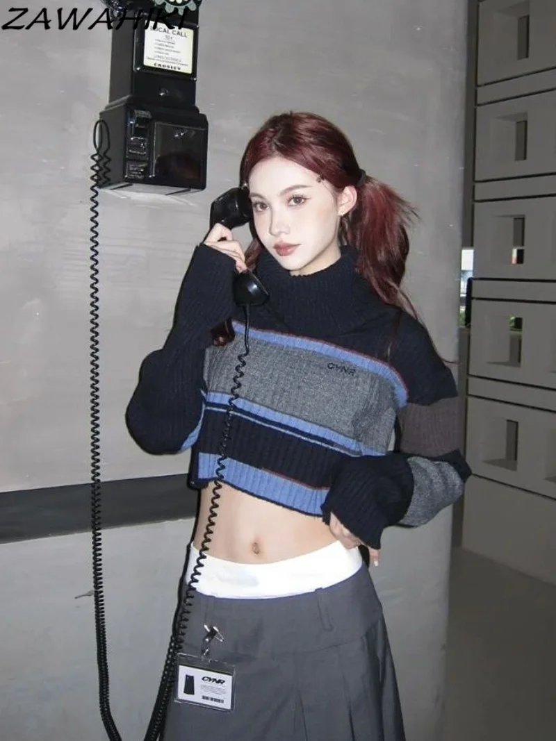 Vintage Winter Women Striped Sweater Turlteneck Cropped Knitwears Korean Fashion Loose New Pullover Long Sleeves Knitting Tops
Vintage Winter Women Striped Sweater Turlteneck Cropped Knitwears Korean Fashion Loose New Pullover Long Sleeves Knitting Tops
