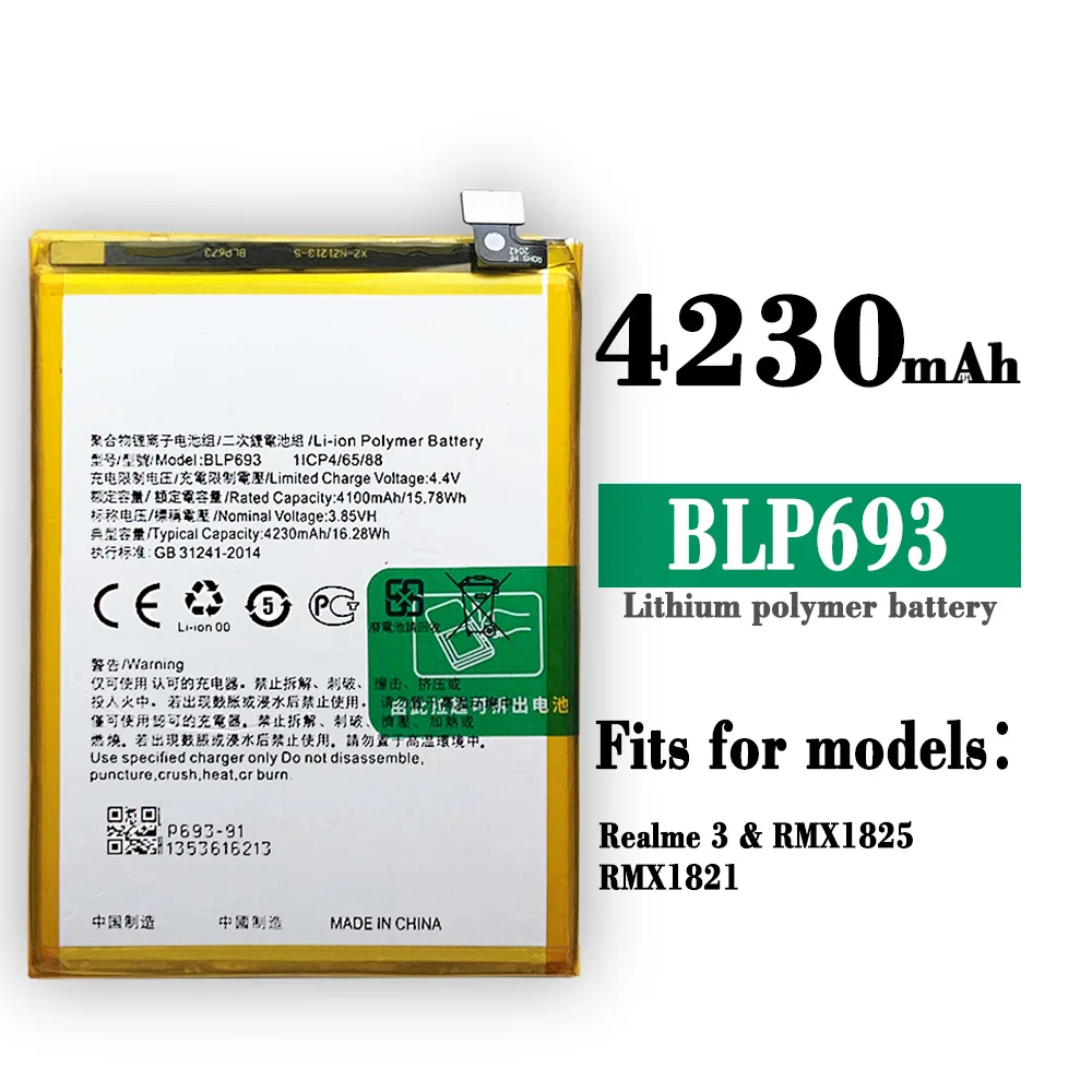 Новый оригинальный 4230mAh BLP693 мобильный телефон аккумулятор для Oppo Realme 3 3i RMX1825 RMX1821 Высококачественная литиевая батарея
Новый оригинальный 4230mAh BLP693 мобильный телефон аккумулятор для Oppo Realme 3 3i RMX1825 RMX1821 Высококачественная литиевая батарея