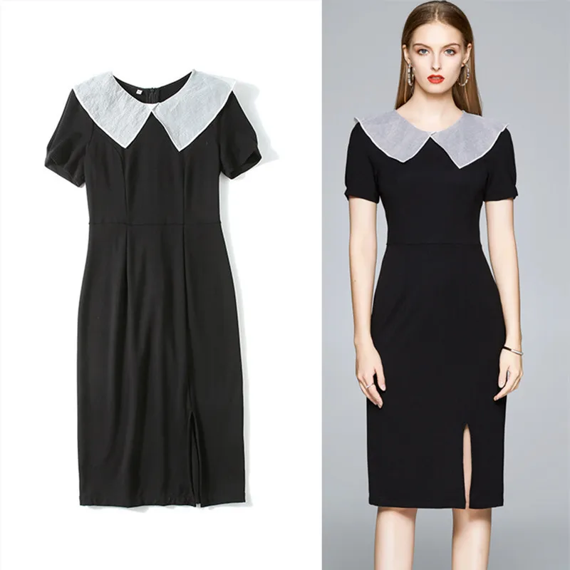 2022 2021 Summer OL Big Lapel Stitching Dress Women Short Sleeve Slim Package Hip Split Pencil Dress
2022 2021 Summer OL Big Lapel Stitching Dress Women Short Sleeve Slim Package Hip Split Pencil Dress