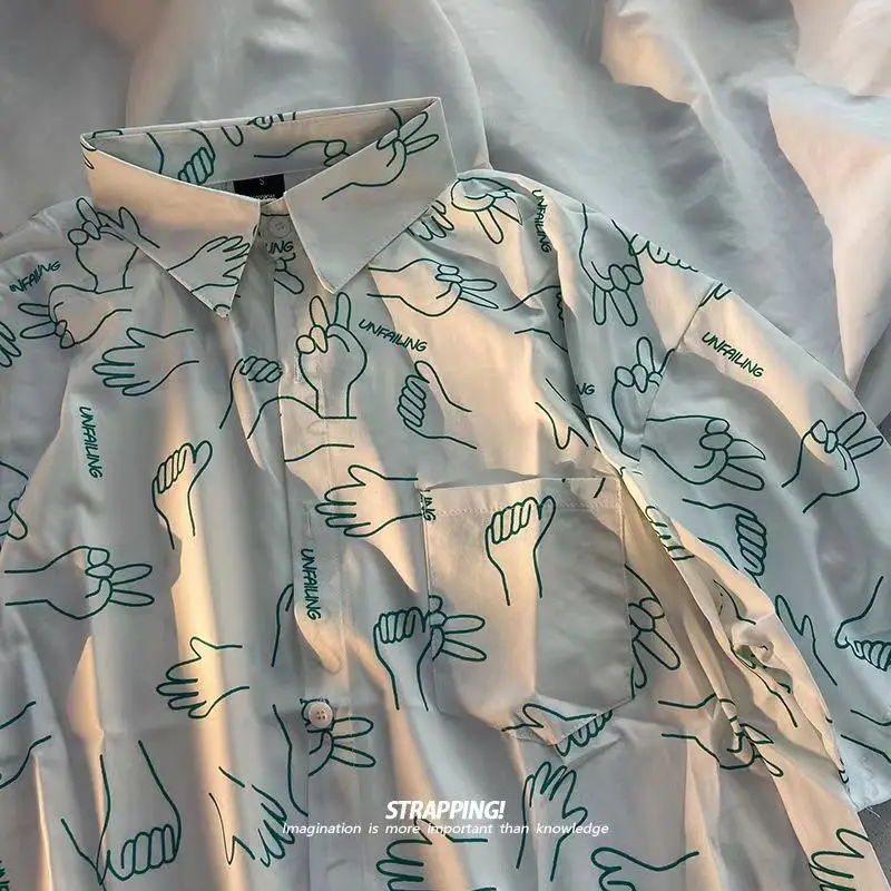 Cartoon Hand Full Print Short Sleeve Button Up Shirt Camisas Para Mujer Beach Style Vocation Women Shirt Couple Summer Korean BF
Cartoon Hand Full Print Short Sleeve Button Up Shirt Camisas Para Mujer Beach Style Vocation Women Shirt Couple Summer Korean BF