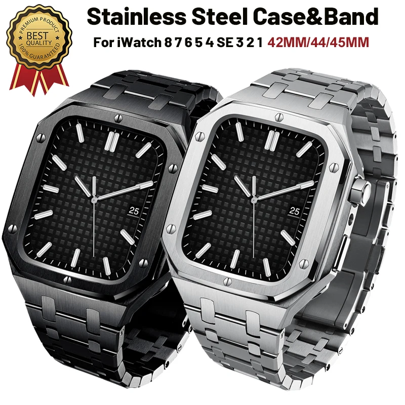 Luxury Modification Kit Metal Case+Stainless Steel strap for Apple Watch band 45mm 44mm 42 Rubber band For iWatch 8 7 6 5 Correa
Luxury Modification Kit Metal Case+Stainless Steel strap for Apple Watch band 45mm 44mm 42 Rubber band For iWatch 8 7 6 5 Correa
