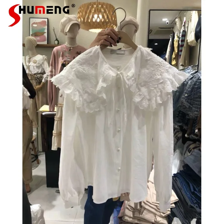 2022 Spring New Korean Style Loose Lapel Lace White Long Sleeve Blouse Peter Pan Collar Shirt Women's Single-breasted Blouse
2022 Spring New Korean Style Loose Lapel Lace White Long Sleeve Blouse Peter Pan Collar Shirt Women's Single-breasted Blouse