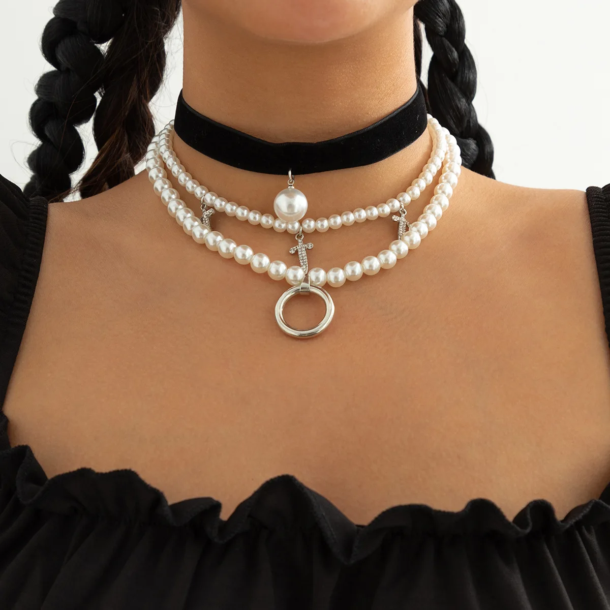Necklace for Women Punk Cross Pendant Chain Hiphop Multilayer Pearl Choker Necklace Shiny Rhinestone Pendant Necklace Jewelry
Necklace for Women Punk Cross Pendant Chain Hiphop Multilayer Pearl Choker Necklace Shiny Rhinestone Pendant Necklace Jewelry