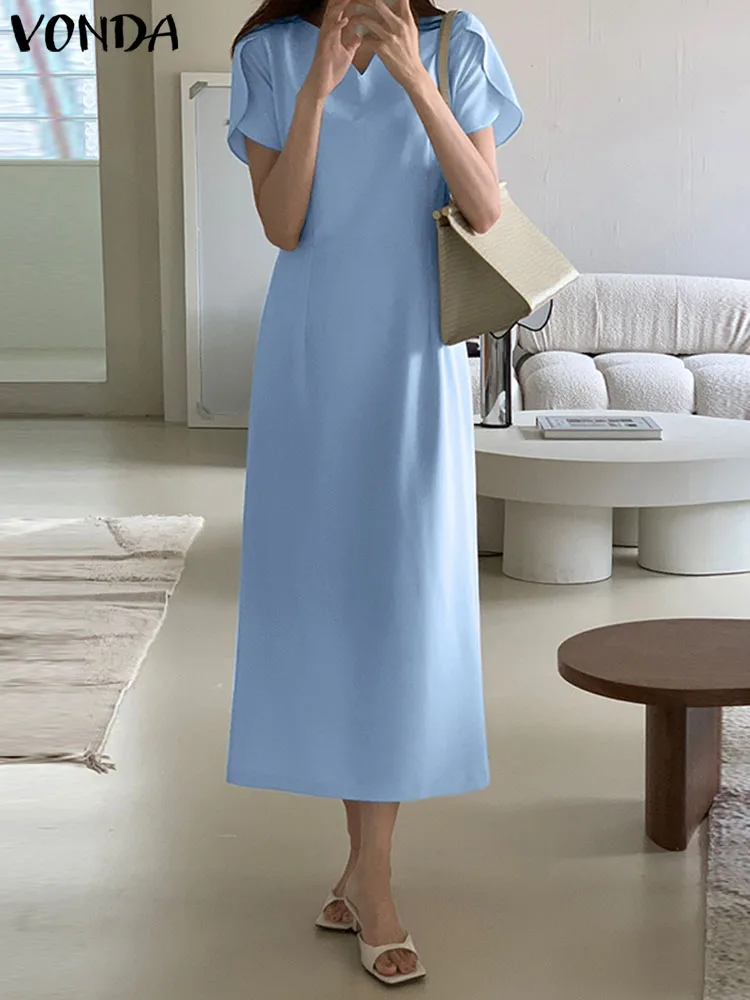 Casual Solid Color Elegant Midi Dress 2023 VONDA Women Short Sleeve Sexy V-Neck Bohemian Party Sundress Summer Long Shirt Robe
Casual Solid Color Elegant Midi Dress 2023 VONDA Women Short Sleeve Sexy V-Neck Bohemian Party Sundress Summer Long Shirt Robe