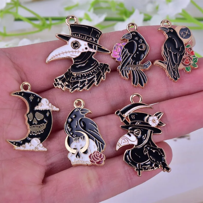 MIX 10pcs/pack Gothic Crow Skull Moon Metal Enamel Charms Raven Birds Earrings Pendants Fit Jewelry DIY Accessory Making Finding
MIX 10pcs/pack Gothic Crow Skull Moon Metal Enamel Charms Raven Birds Earrings Pendants Fit Jewelry DIY Accessory Making Finding