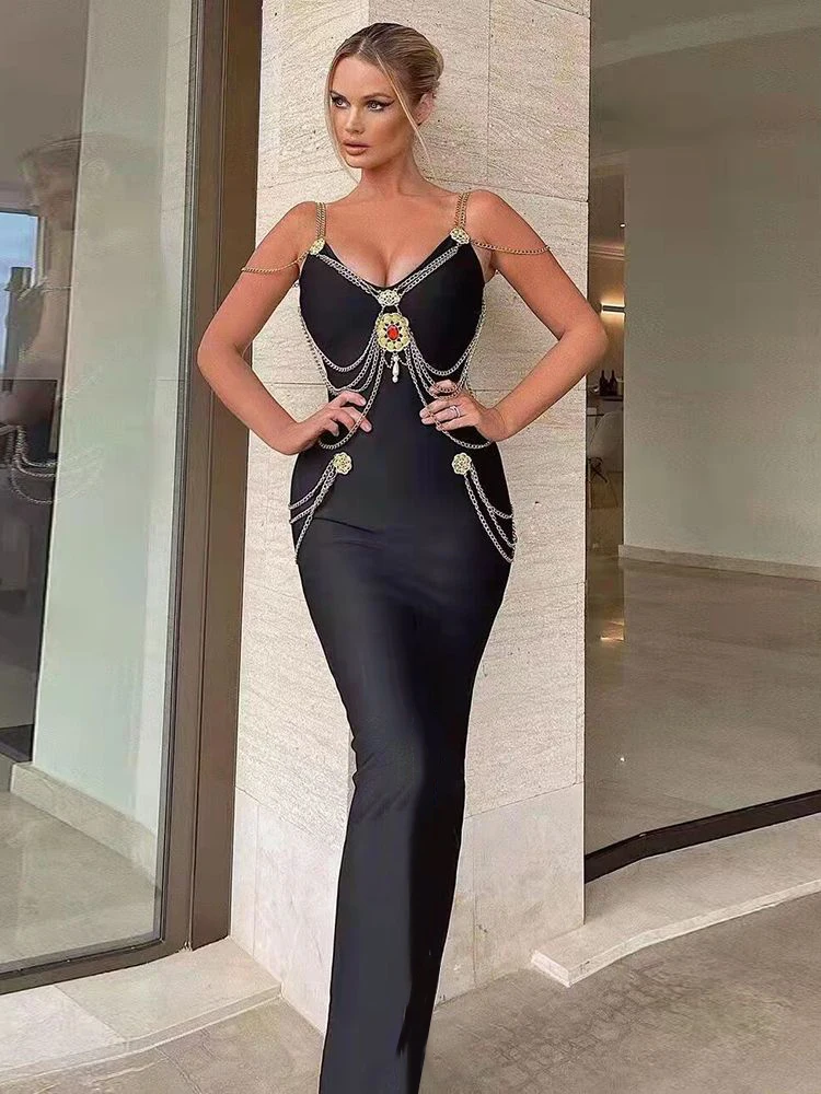Kritt 2022 New Summer Black Runway Fashion Long Sleeveless Backless Sexy Chain Celebrity Bandage Dress Skinny Evening Dress
Kritt 2022 New Summer Black Runway Fashion Long Sleeveless Backless Sexy Chain Celebrity Bandage Dress Skinny Evening Dress