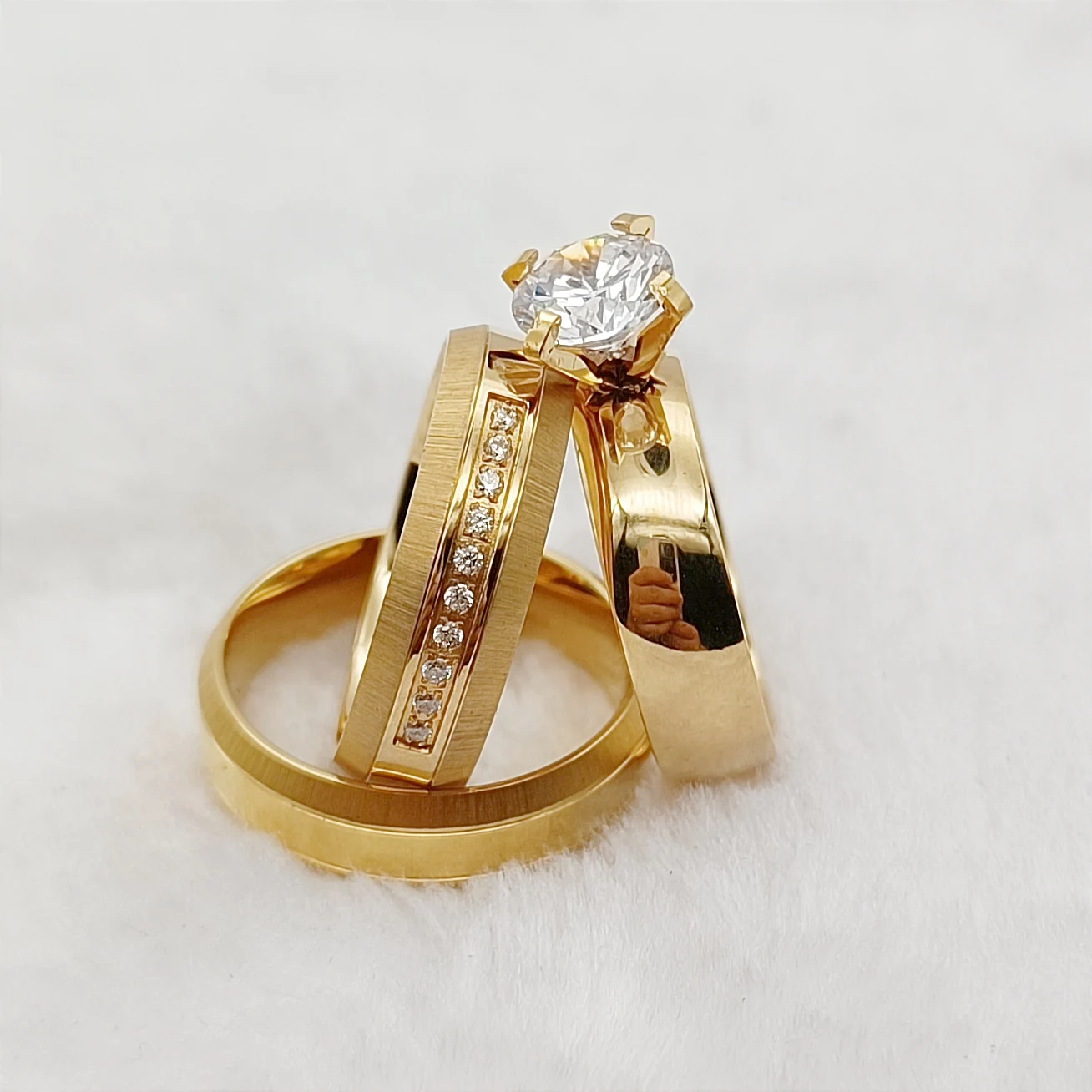 Unique 3PCS Wedding Engagement Rings Sets for Couples Men and Women Lovers 24k Gold Plated Jewery Cz Diamond Ring
Unique 3PCS Wedding Engagement Rings Sets for Couples Men and Women Lovers 24k Gold Plated Jewery Cz Diamond Ring