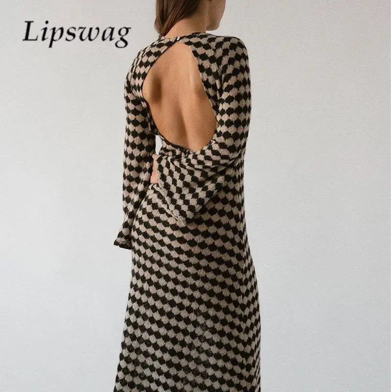 Sexy Halter Hollow Out Slim Cover-ups Dress Casual Ladies O Neck Horn Long Sleeve Sweater Dress Fashion Plaid Knitted Long Dress
Sexy Halter Hollow Out Slim Cover-ups Dress Casual Ladies O Neck Horn Long Sleeve Sweater Dress Fashion Plaid Knitted Long Dress