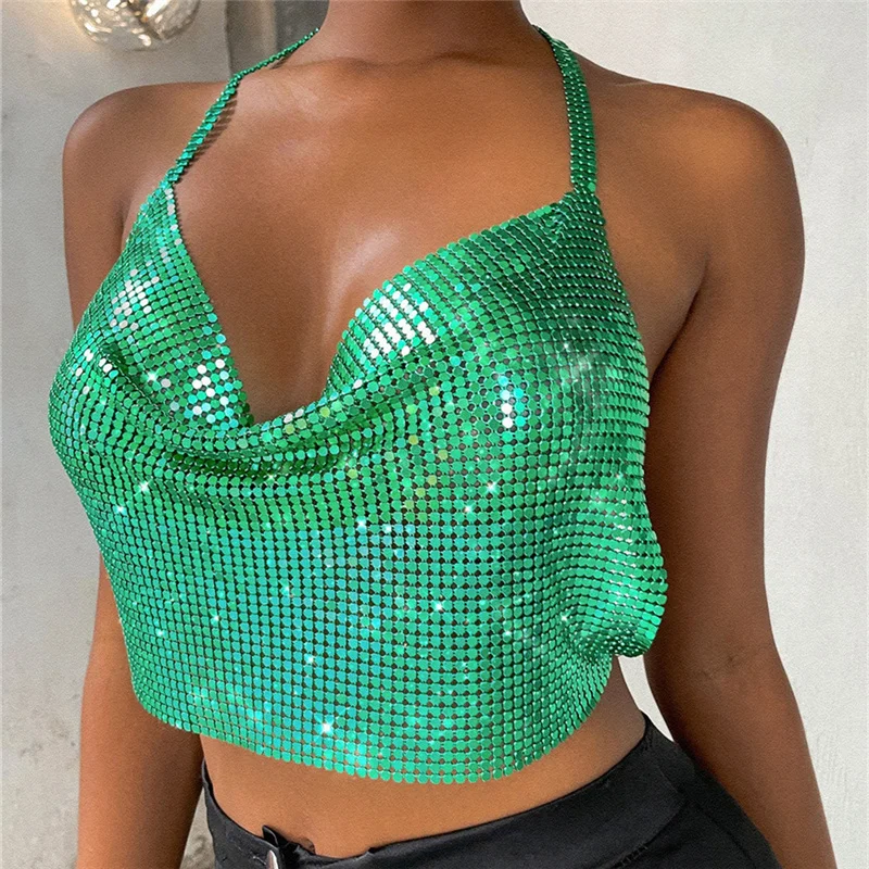 Sexy green Bling Bling Sparkly Metal Rhinestones Crop Top Women Ladies Fashion Tank Camis Backless Halter Party Crop Tops
Sexy green Bling Bling Sparkly Metal Rhinestones Crop Top Women Ladies Fashion Tank Camis Backless Halter Party Crop Tops