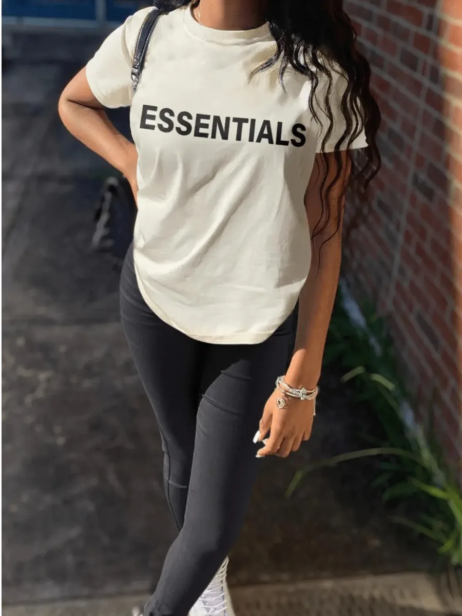 LW Essentials Letter Print Pants Set 2pcs Round Neck Short Sleeve + skinny Stretchy trousers Female Daily Set
LW Essentials Letter Print Pants Set 2pcs Round Neck Short Sleeve + skinny Stretchy trousers Female Daily Set
