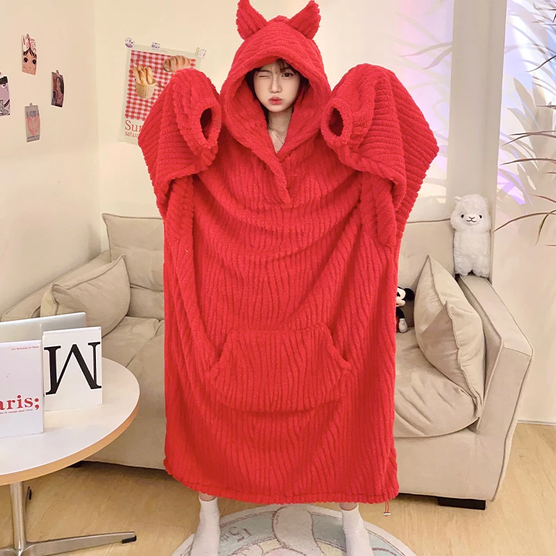 Winter Women Pajamas Night Dress Women's Cartoon Little Demon Loose Nightshirt Femme Household Long Sleeve Hooded Night-robe
Winter Women Pajamas Night Dress Women's Cartoon Little Demon Loose Nightshirt Femme Household Long Sleeve Hooded Night-robe