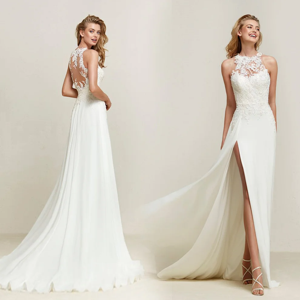 Sexy Fashionable Halter Split Leg Exposed Exterior Scence for Traveling Photo Sea View Light Wedding Dress
Sexy Fashionable Halter Split Leg Exposed Exterior Scence for Traveling Photo Sea View Light Wedding Dress