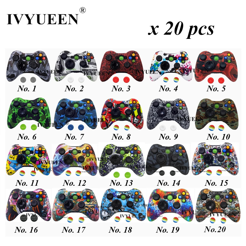 

IVYUEEN 20 PCS for Microsoft Xbox 360 Controller Protective Silicone Case Water Transfer Printing Skin with Thumb Grips Cover