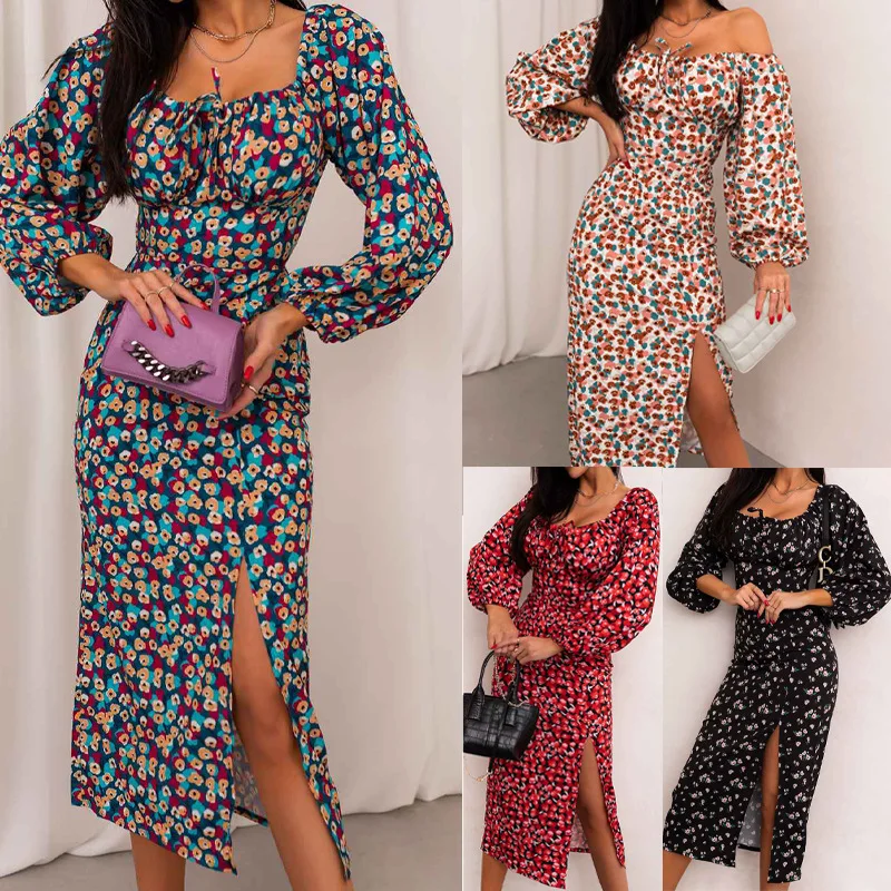 Women Floral Print Square Neck Side Slit Party Dress Spring Autumn Long Sleeve Elegant Ladies Sexy Slim Dress Vestidos
Women Floral Print Square Neck Side Slit Party Dress Spring Autumn Long Sleeve Elegant Ladies Sexy Slim Dress Vestidos