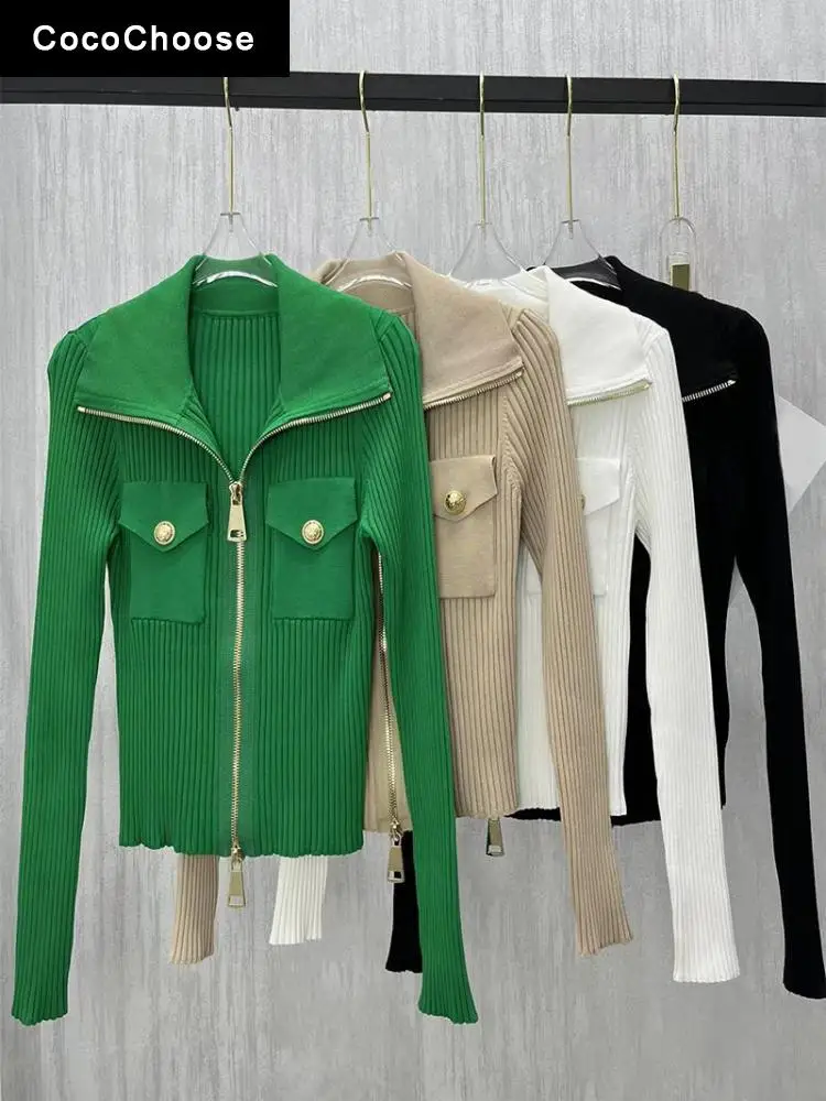 High Quality Zipper Knitted Cardigans Women 2022 Runway Designer Sexy Fit Slim Turn Down Collar Autumn Winter Sweater Jacket
High Quality Zipper Knitted Cardigans Women 2022 Runway Designer Sexy Fit Slim Turn Down Collar Autumn Winter Sweater Jacket