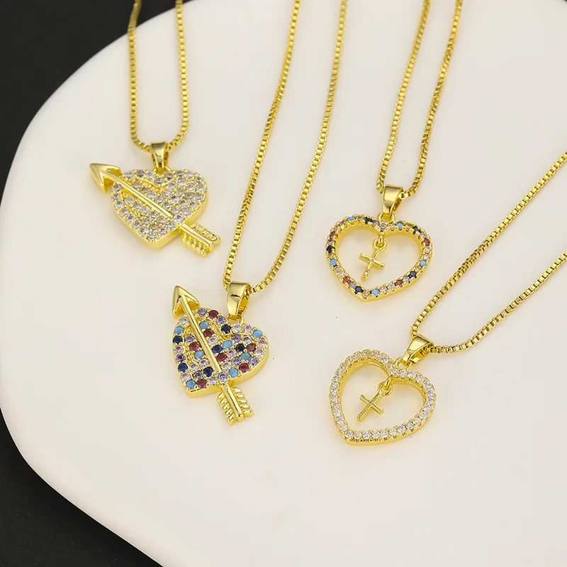 New Jewelry Rainbow Cubic Zircon Cupid Heart Arrow Pendant with Diamonds Copper Cross Pendant Heart Necklace
New Jewelry Rainbow Cubic Zircon Cupid Heart Arrow Pendant with Diamonds Copper Cross Pendant Heart Necklace